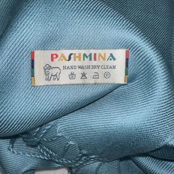 Pashmina 100% Wool Pashmina Solid Scarf Aqua Blue Color Women Shawl Wrap Scarves - Picture 4 of 4